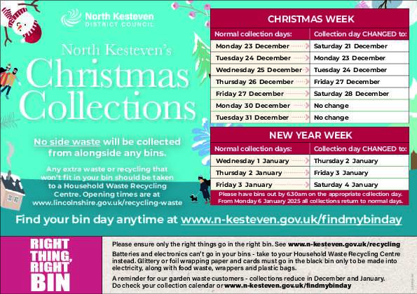 NKDC Christmas waste collection dates in table format.