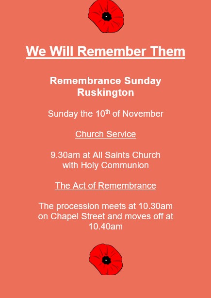 remembrance Sunday event Ruskington 2024 flyer