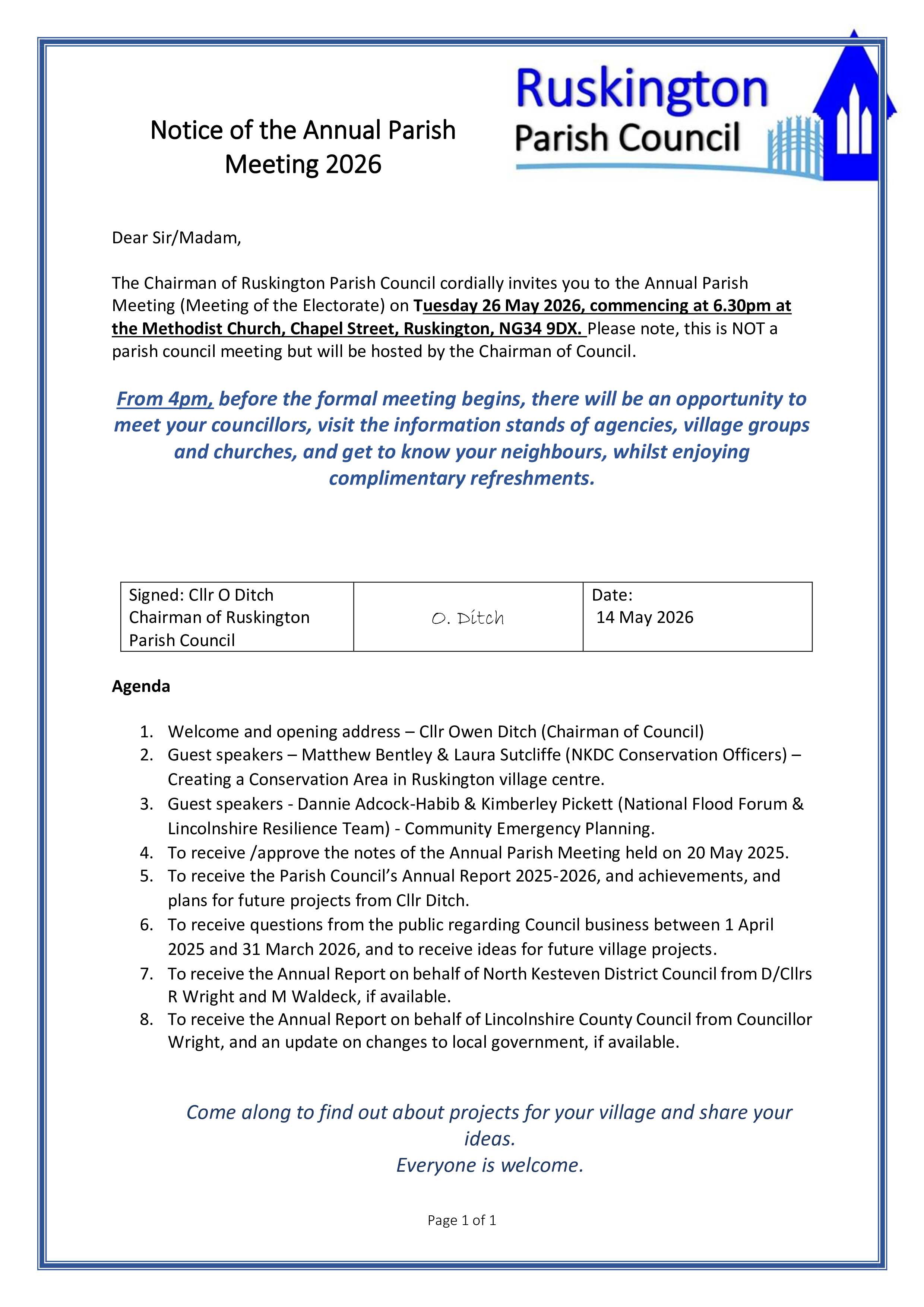 Approved agenda for annual parish meeting 26 may 2025