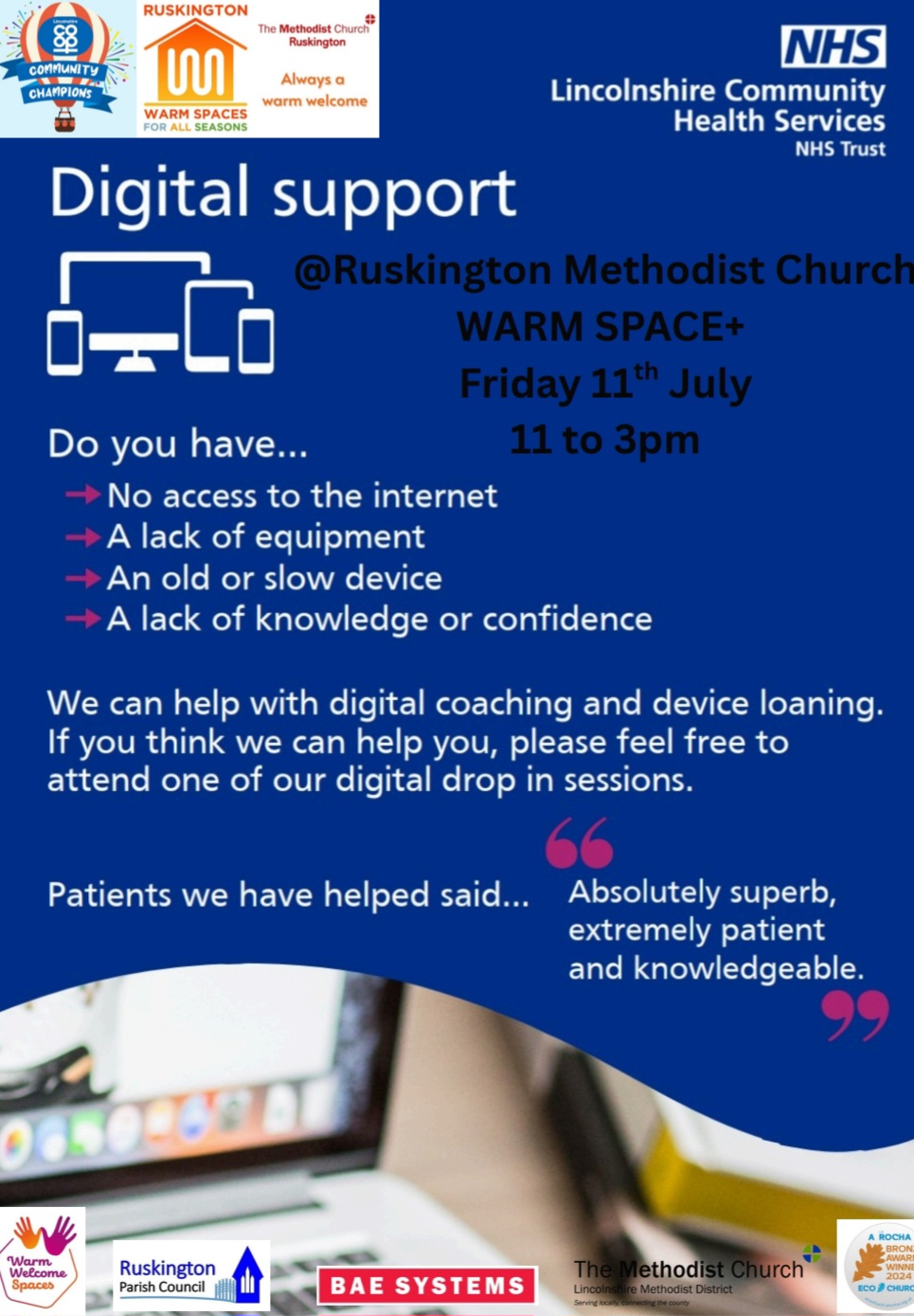 warm space+ digital support event flyer