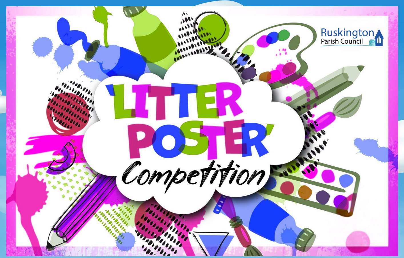 A colorful poster promoting a litter competition, featuring engaging graphics and text encouraging participation.