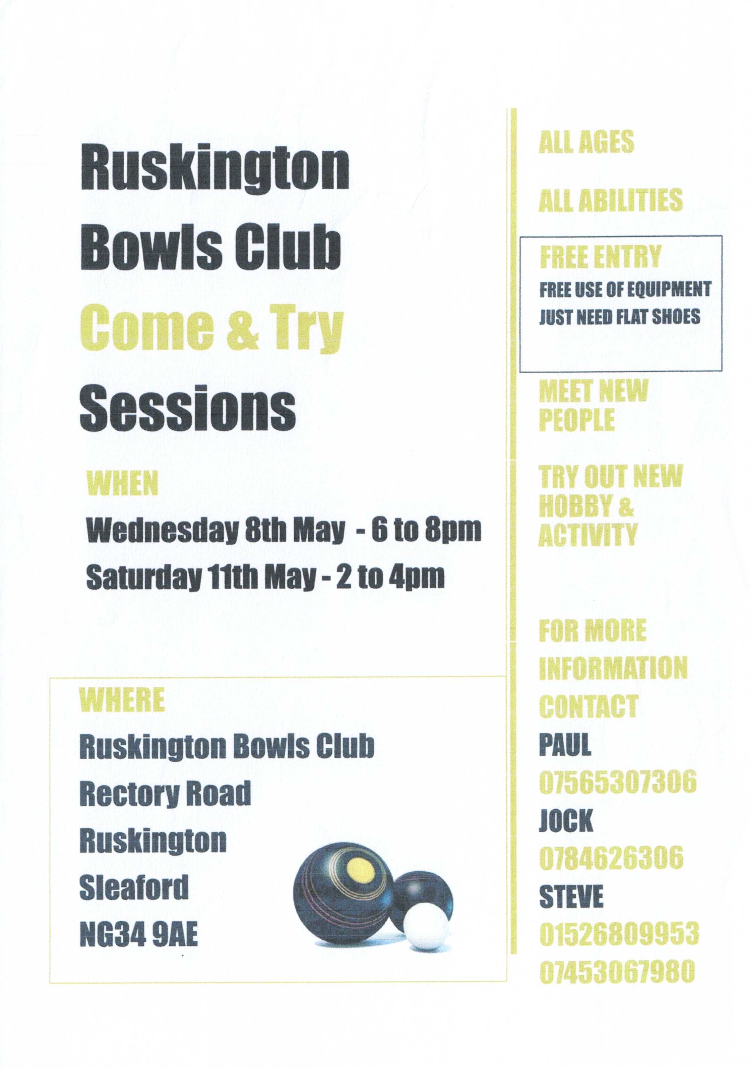 Ruskington bowls club poster may 24