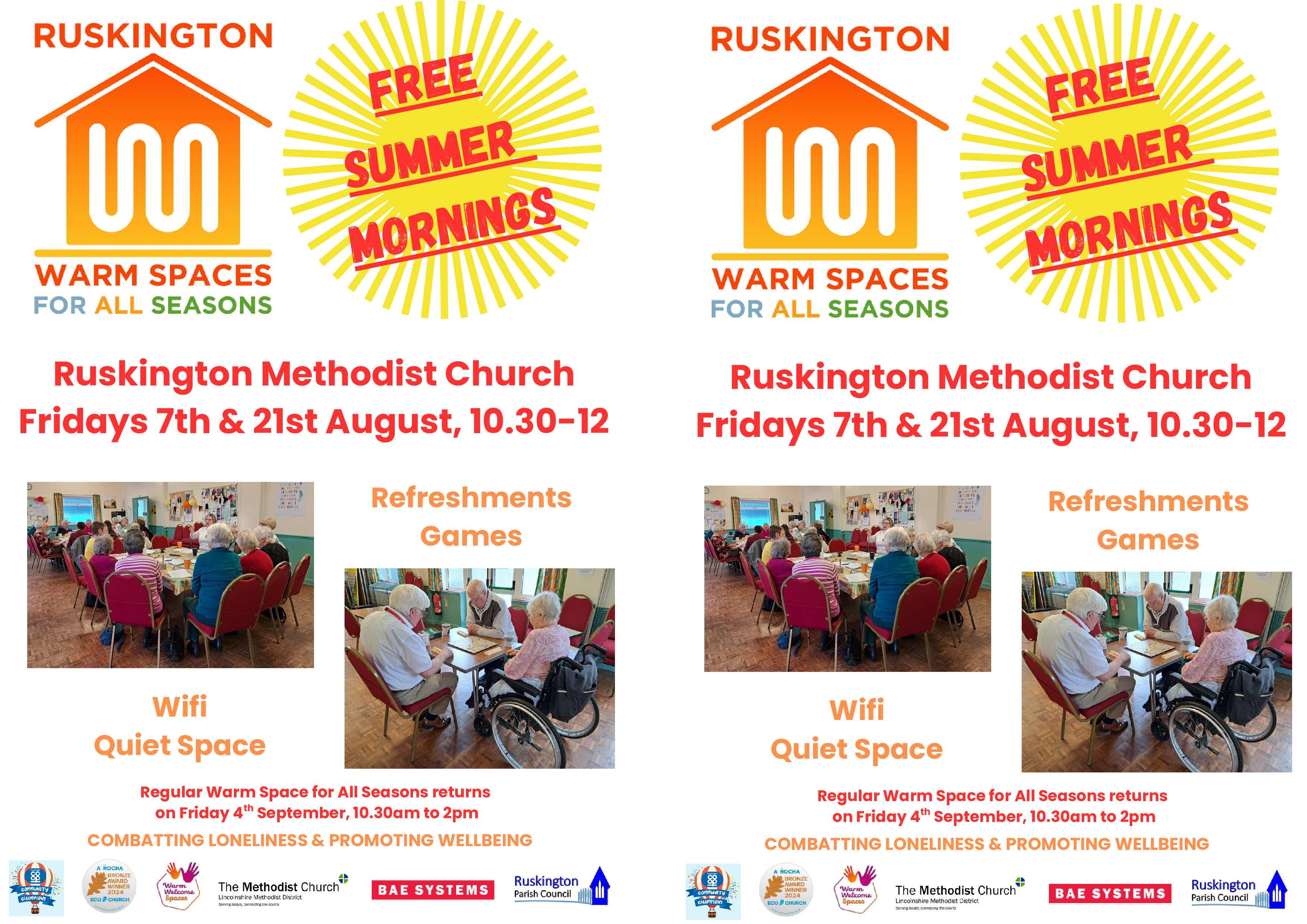 warm space free summer mornings event poster