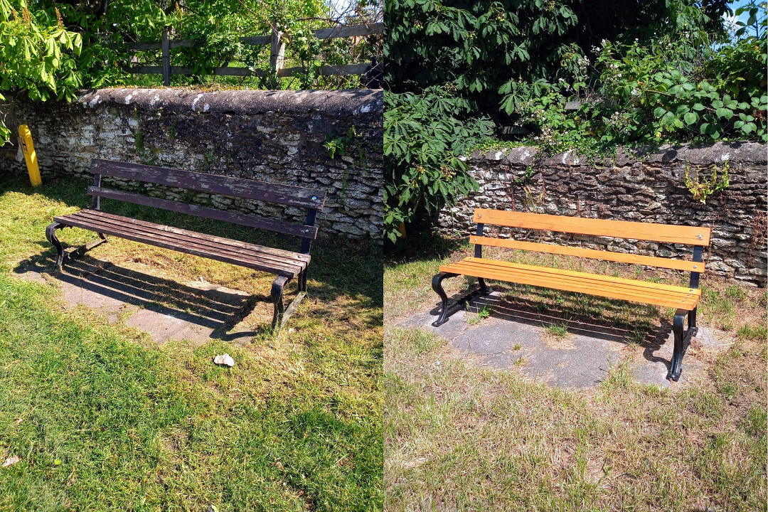 bench on west gate before and after